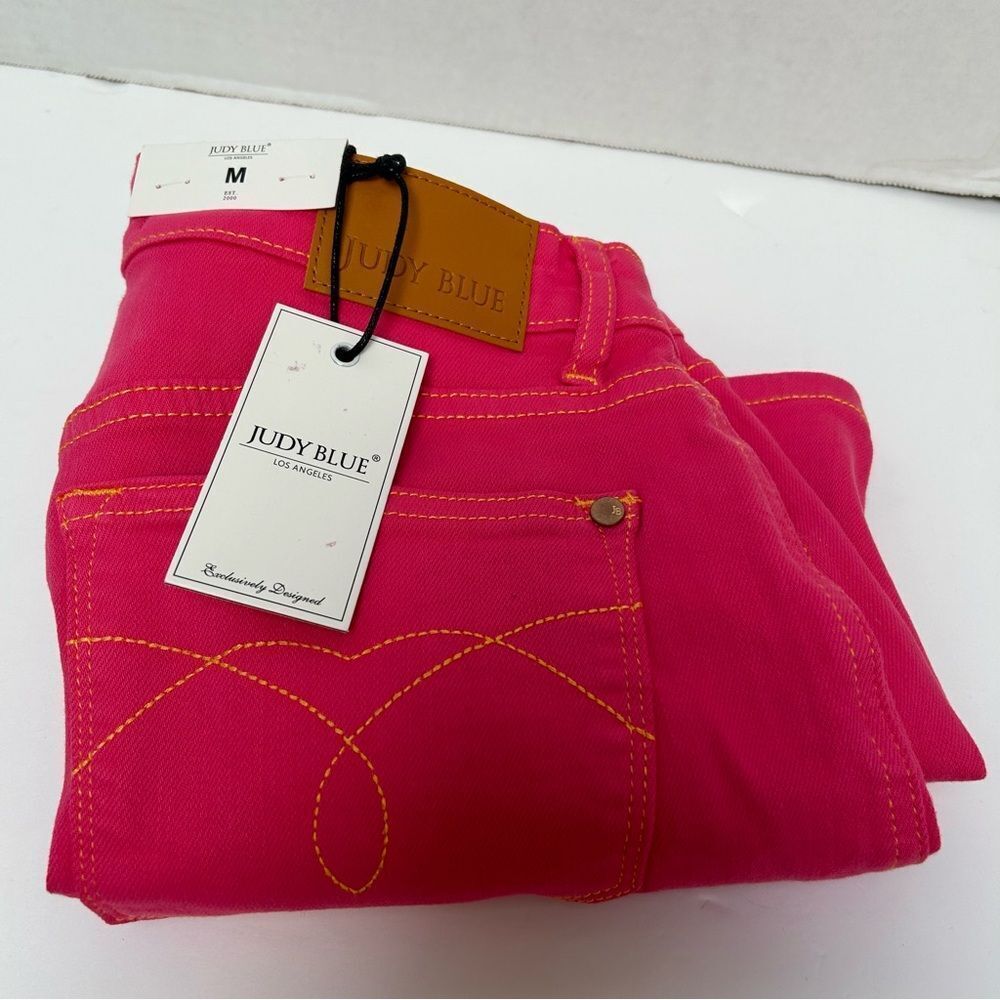 Judy Blue NWT Garment Dyed Pink Hi-Rise Embroidery Denim Shorts Style #150266 M